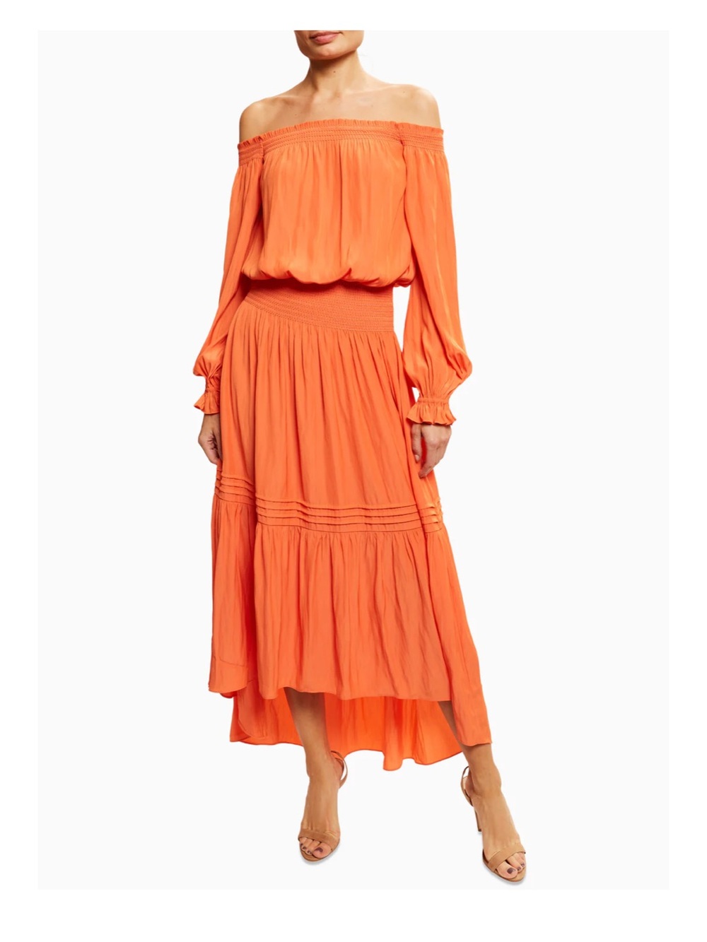 Ramy Brook Off-Shoulder Tiered Maxi Dress - Orange/Coral